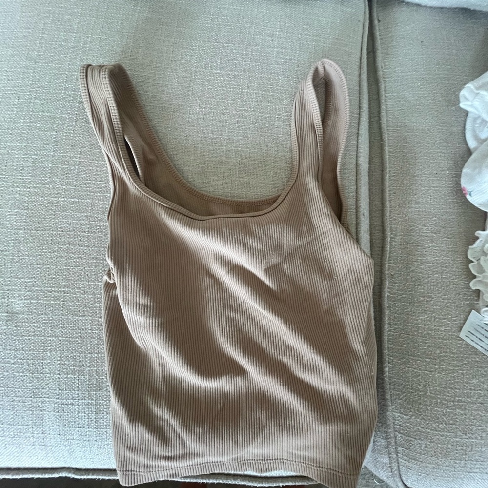 Abercrombie Ribbed Square-Neck Tank Top — Tan